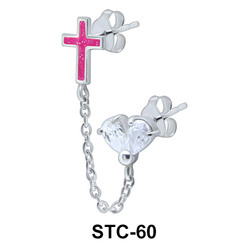 Cross and CZ Stud Earrings Chain STC-60