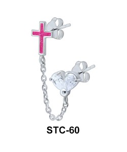 Cross and CZ Stud Earrings Chain STC-60