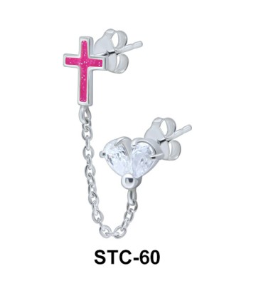 Cross and CZ Stud Earrings Chain STC-60