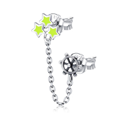 Star and Ship Steering Stud Earrings Chain STC-67