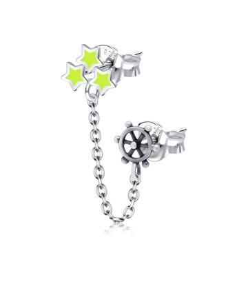 Star and Ship Steering Stud Earrings Chain STC-67