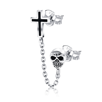 Cross and Skull Stud Earrings Chain STC-68