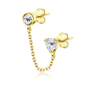 Gold Plated Cutie Round and Heart Stud Earring Chain STC-73-GP