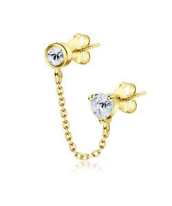 Gold Plated Cutie Round and Heart Stud Earring Chain STC-73-GP