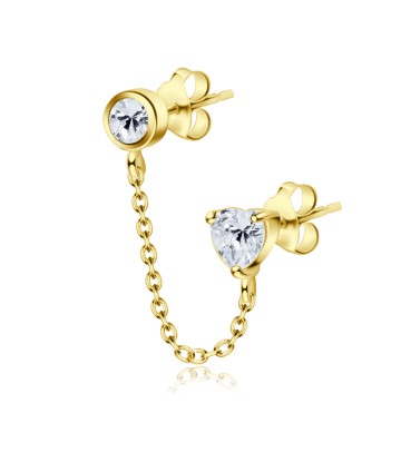 Gold Plated Cutie Round and Heart Stud Earring Chain STC-73-GP