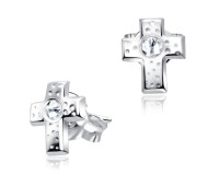 Stone Set Cross Shaped Stud Earrings STF-252