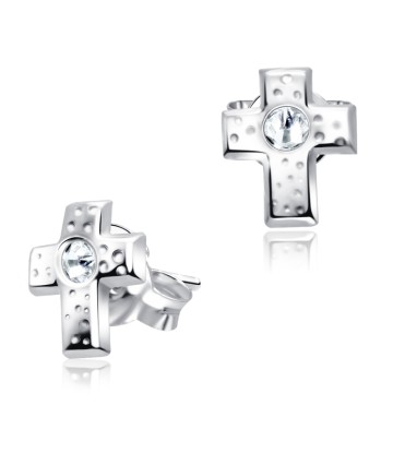 Stone Set Cross Shaped Stud Earrings STF-252