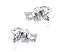 Stone Set Double Dolphins Stud Earrings STF-54