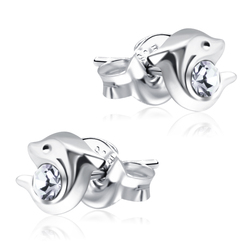 Stone Set Double Dolphins Stud Earrings STF-54