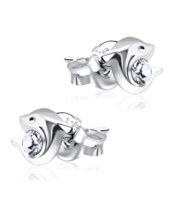 Stone Set Double Dolphins Stud Earrings STF-54