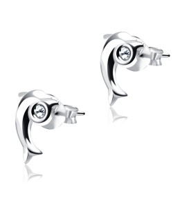 Stone Set Dolphin Shaped Stud Earrings STF-55