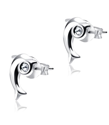 Stone Set Dolphin Shaped Stud Earrings STF-55