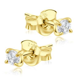 Round CZ 3mm Gold Plated Stud Earrings STS-150-3-GP