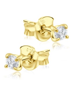 Round CZ 3mm Gold Plated Stud Earrings STS-150-3-GP