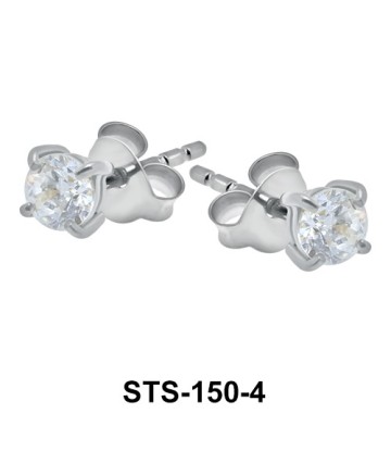 Round CZ 4 mm. Stud Earrings STS-150-4