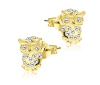 Stone Studded Owl Gold Plated Silver Earrings STS-210-GP