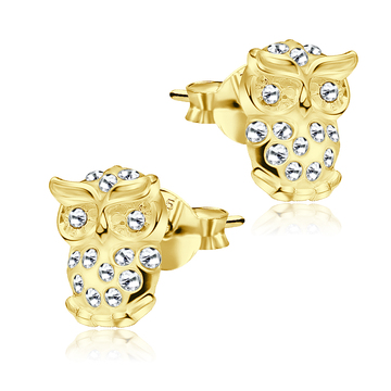 Stone Studded Owl Gold Plated Silver Earrings STS-210-GP