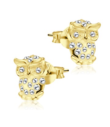 Stone Studded Owl Gold Plated Silver Earrings STS-210-GP