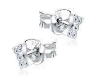 Stone Set in Bow Shaped Stud Earrings STS-213