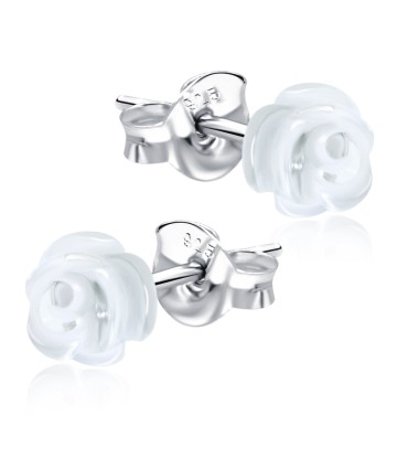 White Quartz Rose Stud Earring STS-2579