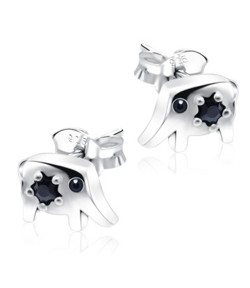 Stone Set Elephant Shaped Silver Stud Earrings STS-261