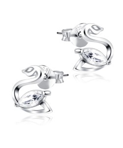 Swan Shaped with Stone Silver Studs Earrings STS-263