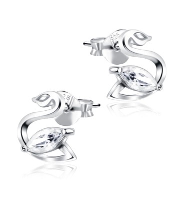 Swan Shaped with Stone Silver Studs Earrings STS-263