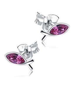 Stone Set Fish Shaped Silver Stud Earrings STS-266