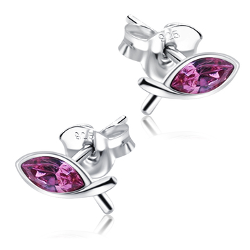 Stone Set Fish Shaped Silver Stud Earrings STS-266