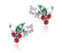 Stone Set Flower Shaped Silver Stud Earrings STS-267