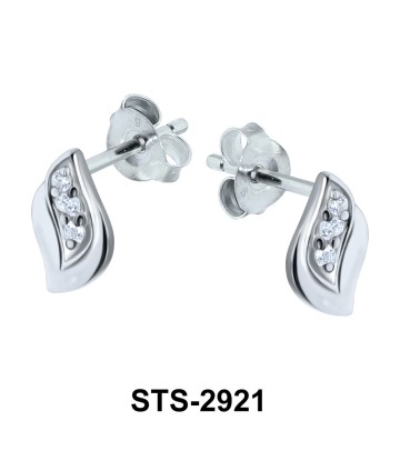 Leaf Shaped with CZ Stones Stud Earring STS-2921