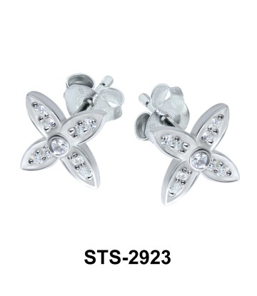 Flower Shaped with CZ Stones Stud Earring STS-2923