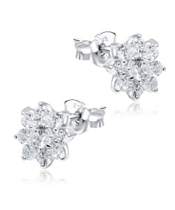 Flower Shaped CZ Stones Stud Earring STS-2966