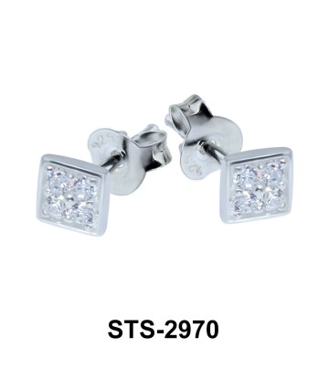 Square Shaped CZ Stones Stud Earring STS-2970