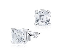 Emerald Cut Silver Stud Earring STS-3286