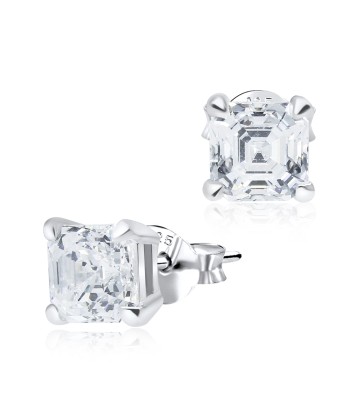 Emerald Cut Silver Stud Earring STS-3286