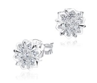 Flower Shaped CZ Silver Ear Stud STS-3564