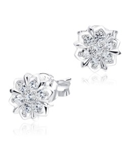 Flower Shaped CZ Silver Ear Stud STS-3564