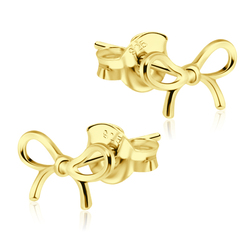 Tied Ribbon Shaped Gold Plated Silver Stud Earrings STS-364-GP
