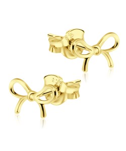 Tied Ribbon Shaped Gold Plated Silver Stud Earrings STS-364-GP