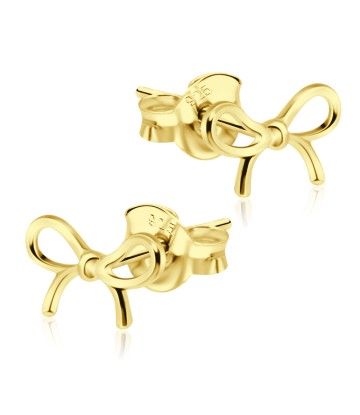 Tied Ribbon Shaped Gold Plated Silver Stud Earrings STS-364-GP