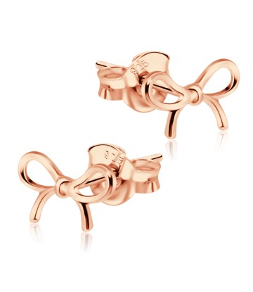 Tied Ribbon Shaped Rose Gold Plated Silver Stud Earrings STS-364-RO-GP