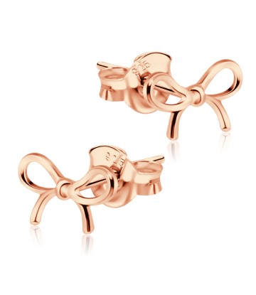 Tied Ribbon Shaped Rose Gold Plated Silver Stud Earrings STS-364-RO-GP