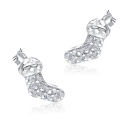 Christmas Sock With Crystal Silver Stud Earrings STS-5517