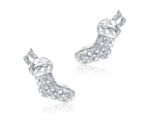 Christmas Sock With Crystal Silver Stud Earrings STS-5517