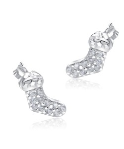 Christmas Sock With Crystal Silver Stud Earrings STS-5517