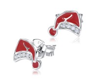 Enamel Christmas Hat With  Crystal Silver Stud Earrings STS-5518E