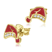 Enamel Christmas Hat With  Crystal Silver Stud Earrings STS-5518E
