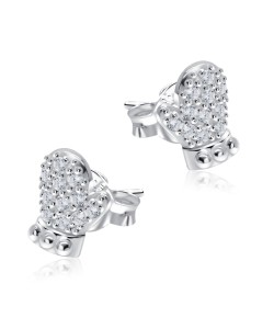 Christmas Mitten with CZ Silver Stud Earrings STS-5520