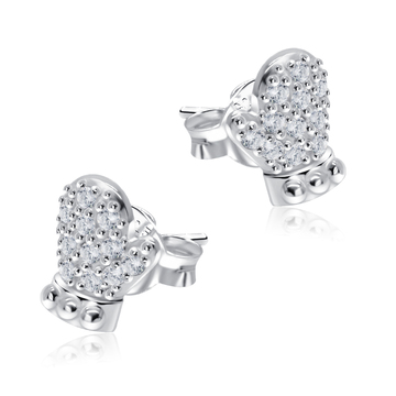 Christmas Mitten with CZ Silver Stud Earrings STS-5520